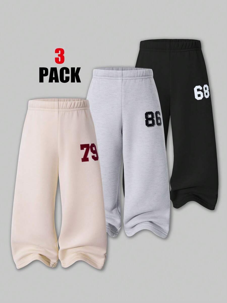 SHEIN ChillGRL 3件套少女休闲学院风户外多功能保暖带数字图案阔腿裤套装