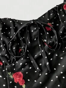SHEIN MOD 女士甜美碎花浪漫乡村风中长款度假连衣裙，黑色连衣裙 - 彩色 - 查看 3