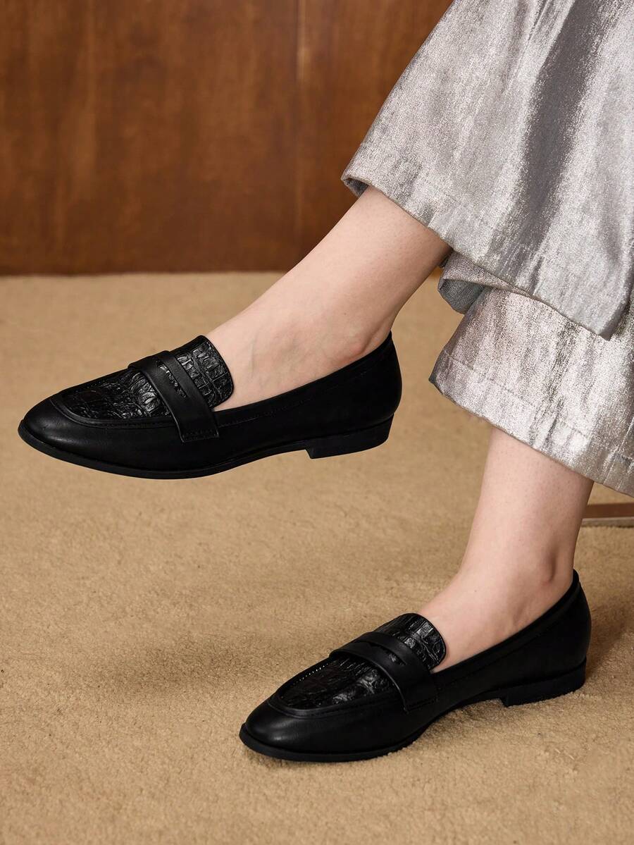 MOTF Zapatos planos de mujer de piel de poliuretano, casuales, cómodos y versátiles - Negro - Ver 1