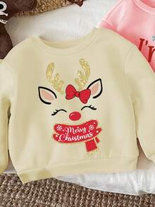 SHEIN 女婴圣诞节 3 件套可爱驯鹿，“我是雪可爱”，圣诞老人印花厚保暖衬里长袖运动衫，适合秋冬季的衣服，可作为礼物 - 彩色 - 查看 4