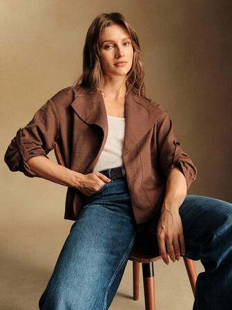 Écloséra Women's Casual Short Jacket, Unique Design, Retro Style, Lapel Collar, Unbutton, Lightweight Windbreaker For Commuting & Leisure, All Seasons