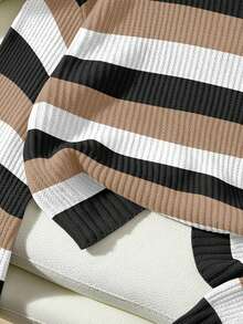 Franclia Casual Contrast Color Striped Drop Shoulder Sweater, Autumn/Winter - Multicolor - View 5