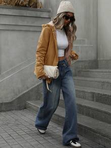 Aveloria Modichic 女士连帽加厚保暖聚酯纤维填充合成保暖冬季外套，收腰工装设计，内衬保暖层，适合冬季穿着 - 薑色 - 查看 4