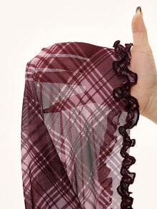 Kawaii Spring/Summer Valentine's Day Plaid Ruffle Tie Casual Loose Women Mini Dress - Brown - View 9