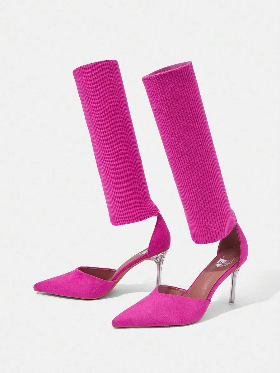 Sweet Style Pink Elastic Comfortable High Heel Boots For Spring And Summer - Pink - View 1