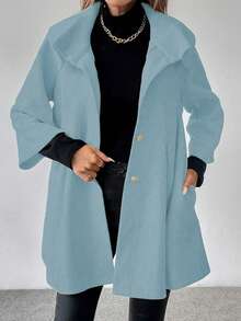 SHEIN LUNE Women's Solid Color Wool Blend Coat, Fashionable For Commuting, Autumn/Winter - Baby Blue - View 6