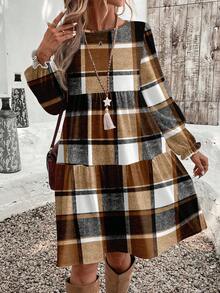 EMERY ROSE Elegantes, vintage Argyle-Muster Lässig Midi-Kleid für Frauen, geeignet für Ausflüge, Dates, Partys und den Arbeitsweg, schick