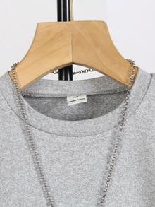 SHEIN 4-7岁儿童春秋季两件套，长袖上衣印有英文字母，圆领设计，休闲运动裤，适合上学、通勤、运动、度假、圣诞节、万圣节等场合。 - 灰色 - 查看 4