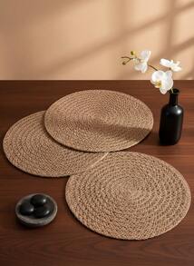 Cirelle Set de 4 manteles individuales de paja, manteles individuales redondos tejidos color caqui creativos para mesa de comedor, uso en cocina, utensilios de cocina Rama, uso en fiestas, comidas familiares, meriendas