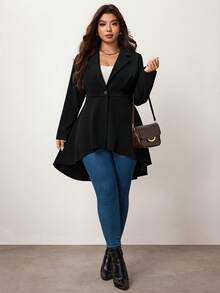 Enliva Blazer con cuello de solapa, un botón y bajo asimétrico para mujeres, ideal para graduaciones, regreso a clases y atuendos de maestras en otoño/invierno - Negro - Ver 5