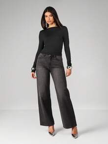 MISSGUIDED Bộ đồ liền thân tay dài cổ yếm hở lưng cực chất dành cho những buổi tối thu đông - màu đen - Xem 3