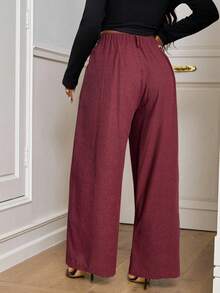 SHEIN PETITE CURVE Quần tây ống đứng kẻ caro dáng vintage cỡ lớn, thích hợp cho mùa thu đông, lễ tốt nghiệp, tựu trường, hoặc dành cho nữ giáo viên. - Màu Đỏ Sâu - Xem 2