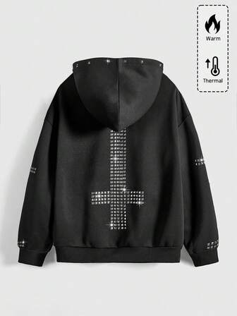 Grunge Punk معطف مقنع مزين بالدبابيس والصليب لموضة الخريف المقاسات الكبيرة