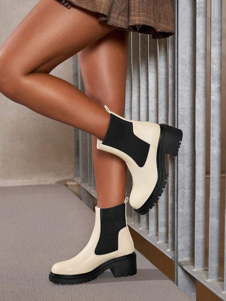 Women Two Tone Slip On Chelsea Boots, Fashion Outdoor Fashion Boots