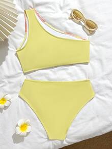 Teen Girl Casual Vacation Tropical Orange Floral Print, Suitable For Summer, Vacation, Beach, Swimming Swimsuits Two Piece Teen Gurls Teen Two Piece Summer 2 Piece Set Summer Vacation Girls 2 Piece High Waist Swimsuit Set - Multicolor - View 3