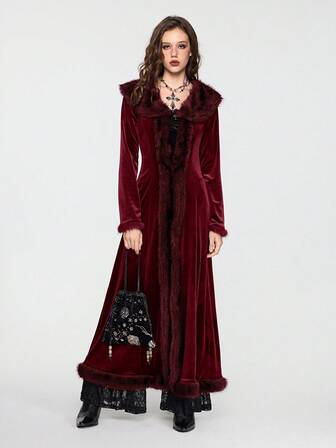 Hippie Women's Mysterious Dark Night Witch Style Vintage Plush & Plush Patchwork Open Front Long Oversized Cardigan