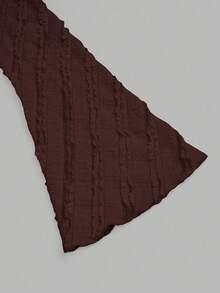Sweetra Solid Color Flare Sleeve Slim Fit T-Shirt - Brown - View 7