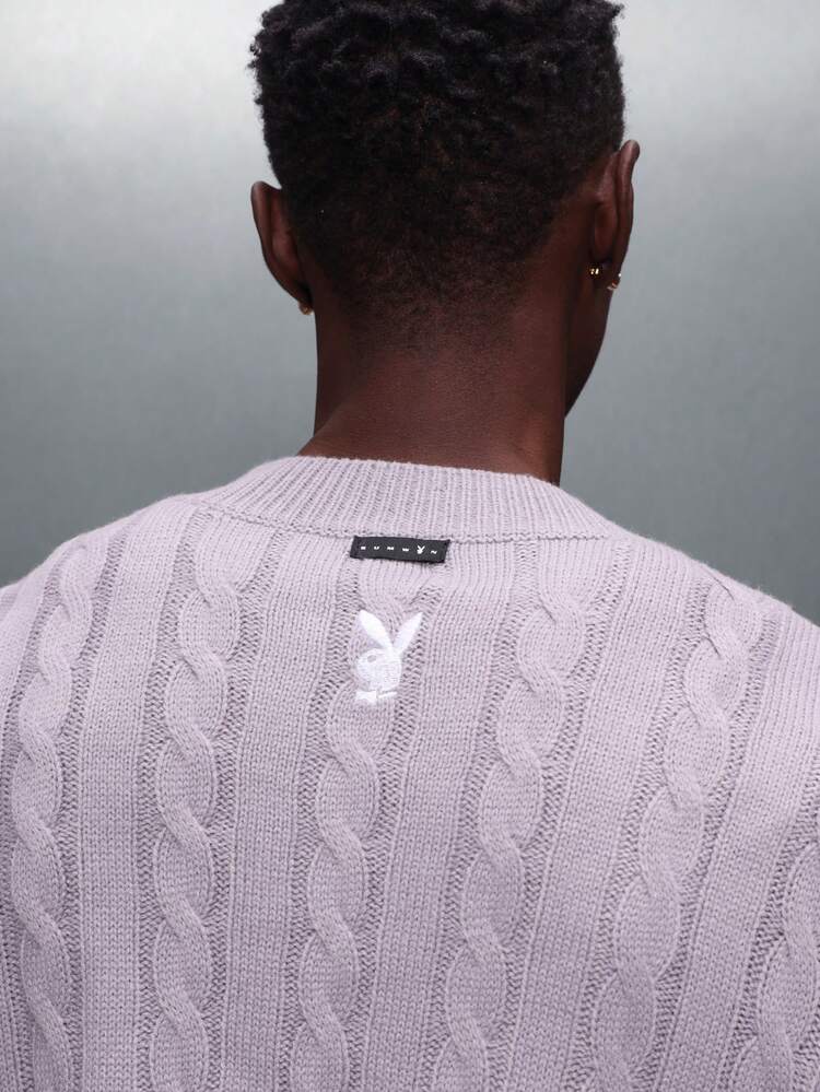 PLAYBOY X SUMWON Cable Knit Crew Neck Pullover Sweater