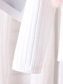 3pcs Set: Brown Furry Vest With Bow, Matching Camisole, & PU Pleated Skirt - Baby Pink - View 8