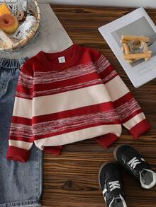 SHEIN 男童撞色毛衣 冬季毛衣 儿童毛衣 - 酒紅色 - 查看 3