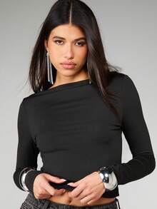 MISSGUIDED Bộ đồ liền thân tay dài cổ yếm hở lưng cực chất dành cho những buổi tối thu đông - màu đen - Xem 4