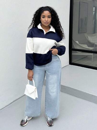 Alexandranx Sweat-shirt-shirt sport rayé col, retour à l'école, automne hiver, confortable, automne, Noël, mignon, capsule quotidienne, Y2K, streetwear, bureau, tenue décontractée, Noël