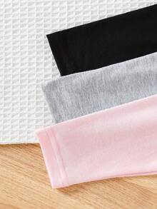 SHEIN Playful Pals 6件套可爱女童春秋季罗纹面料蝴蝶结印花/蝴蝶结满印/纯色玫红色长袖弧形下摆T恤和修身长裤休闲时尚套装 - 彩色 - 查看 3