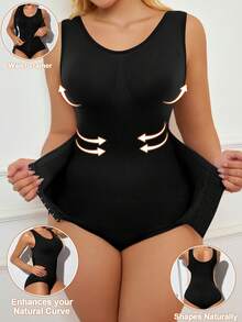 SHEIN 女士无缝塑身连体衣，带可调节挂钩，收腰提臀，高压缩全身塑形内衣，适合各种场合。 - 黑色 - 查看 1