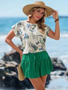 Sylviya Batwing Sleeve Tropical Print Top