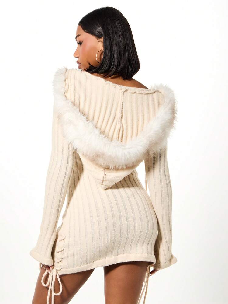 SUMWON WOMEN Ribbed Knit Lace Up Mini Dress