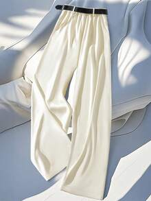 GlowEve 时尚百搭的腰带装饰常规直筒西装裤 - 白色 - 查看 2