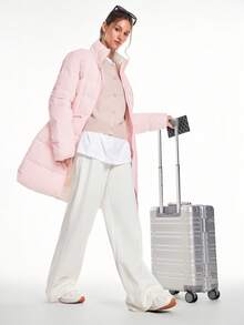 GLOWMODE Chic In Warmth Blizzard Flex Matte Soft Cozy Insulating Zipper Snap Button Closure Pockets Detachable Hood Hip-To-Mid-Knee Length Puffer Jacket Autumn Winter Outdoors Daily Casual Wear - Baby Pink - View 8