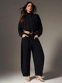 Denimoi 水洗桶形牛仔裤 时尚牛仔 秋冬牛仔风 - 黑色 - 查看 4