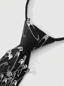 ROMWE Goth 1 件黑色街头朋克风格金属别针装饰设计，长度可调，时尚简约金属胸针男女通用，适合领带、日常穿着、音乐节、大学、约会等 - 黑色 - 查看 2