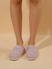 Mujer Pantuflas de Felpa Suave Diseño Dibujos Punta Cerrada Sin Cordones Casual Invierno Hogar Zapatos - Morado - Ver 3