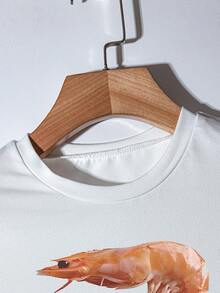 趣味虾图案短款短袖圆领女式 T 恤 - 白色 - 查看 3