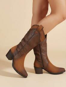 Women Mid-Calf Boots - 棕色 - 查看 2