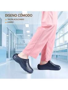 Zapatos Para Trabajo Chef Cocina Médico Antideslizante Zueco - Azul Marino - Ver 2