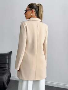 EURMUSE Elegant Commuter Office Solid Color Tie-Wrap Blazer Beige Summer - Beige - View 2