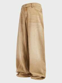 EASEVO Plus Size Men's Retro American Style Straight Leg Slim Fit Jeans, Autumn - Khaki - View 2