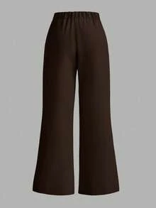 SHEIN PETITE CURVE Pantalones anchos de unicolor versátiles y casuales para tallas grandes - Marrón - Ver 2