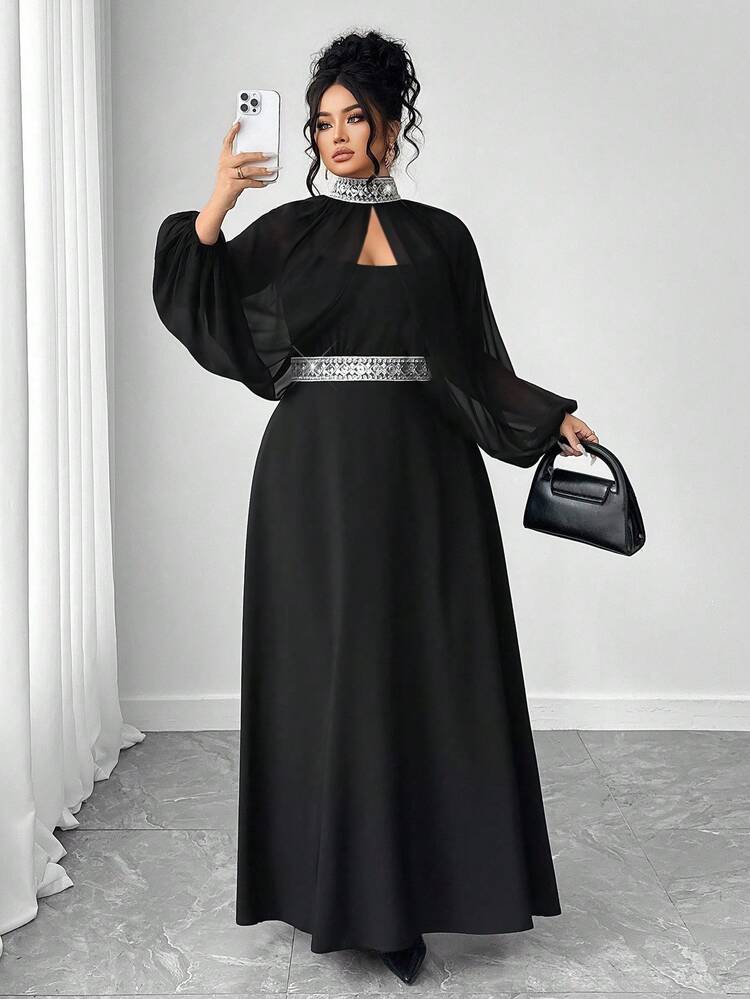 Elenzga Women's Plus Size Elegant Black Winter Formal Birthday
