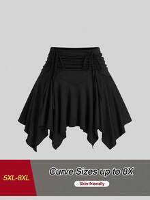 SHEIN CURVE+ 大码不对称下摆半身裙，深色系 - 黑色 - 查看 1