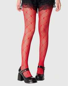 ROMWE Kawaii 1pair Women's All-Season Black Heart & Rhombus Pattern Fishnet Stockings For Valentine's Day - Big red - View 6