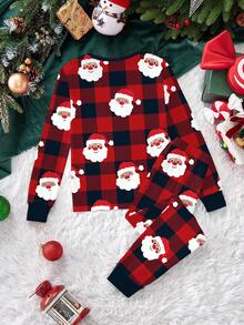 Tween Boy Casual Minimalist Fashion Warm & Comfortable Classic Christmas Tree Pattern, Santa Claus Pattern, Snug Fit Loungewear - Multicolor - View 2