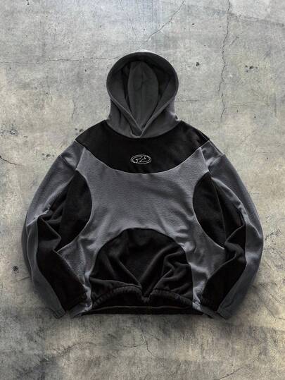 AXEPEAK Sudadera con capucha casual de manga larga con estampado geométrico y color contrastante para hombres de talla grande