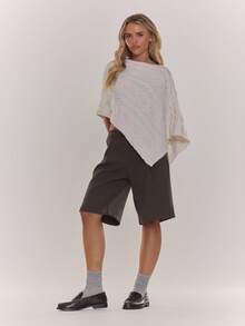 MUSERA Cable Knit Cape Poncho Top Cute Cosy Everyday Autum Winter Holidays Festive - Cream - View 3