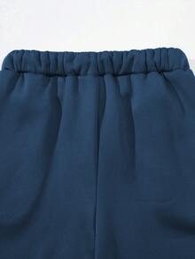 SHEIN Quần nỉ thiết kế túi in họa tiết thoải mái, rộng rãi cho bé trai tuổi teen, thích hợp mặc hàng ngày, đi làm và chơi thể thao - Màu xanh lam - Xem 5