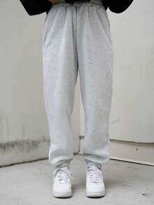 SAYEHFBABY Pantalones Deportivos De Primavera Con Cintura Elástica Sólida - Gris Claro - Ver 3