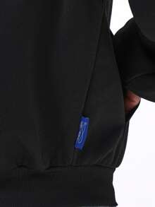 Áo hoodie SUMWON dáng rộng, khóa kéo toàn thân, lót mũ họa tiết rằn ri và túi trước, thích hợp cho phong cách đường phố mùa đông thường ngày. - màu đen - Xem 8
